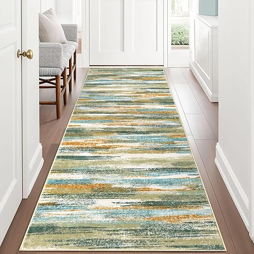 Miniatura 182 de Alfombra moderna abstracta de 2 x 6 pies, alfombra de pasillo lavable gris negro multi para cocina, antideslizante, suave, alfombra delgada de Gris