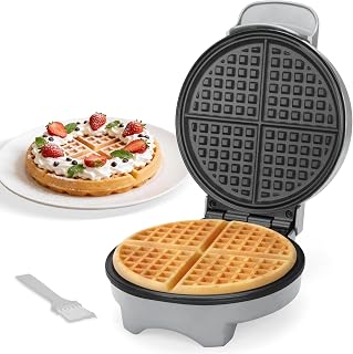 FineMade 7 Inches Classic Waffle Maker Machine, belgian waffle maker with PFAS-Free Ceramic Non-Stick Plates,Waflera electrica, Thin Waffle Maker Crispy, Round Waffle Iron, Silver
