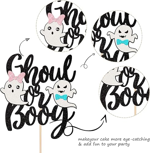 Miniatura 3 de 1 decoración de pastel Boo-Y o Ghoul con purpurina rosa y azul, fantasma, Halloween, pastel de baby shower, decoración para Halloween, revelación de