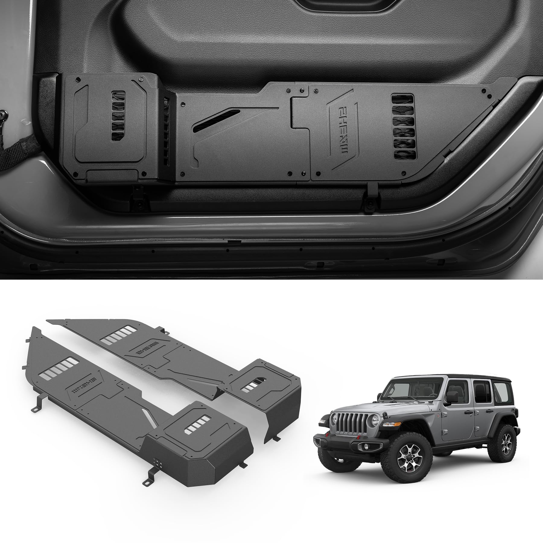 SHEAM Metal Front Door Pocket Storage Box with Cup Holder Compatible with 2018-2025 Jeep Wrangler JL 2/4 Door 4XE Gladiator JT, Car Side Insert