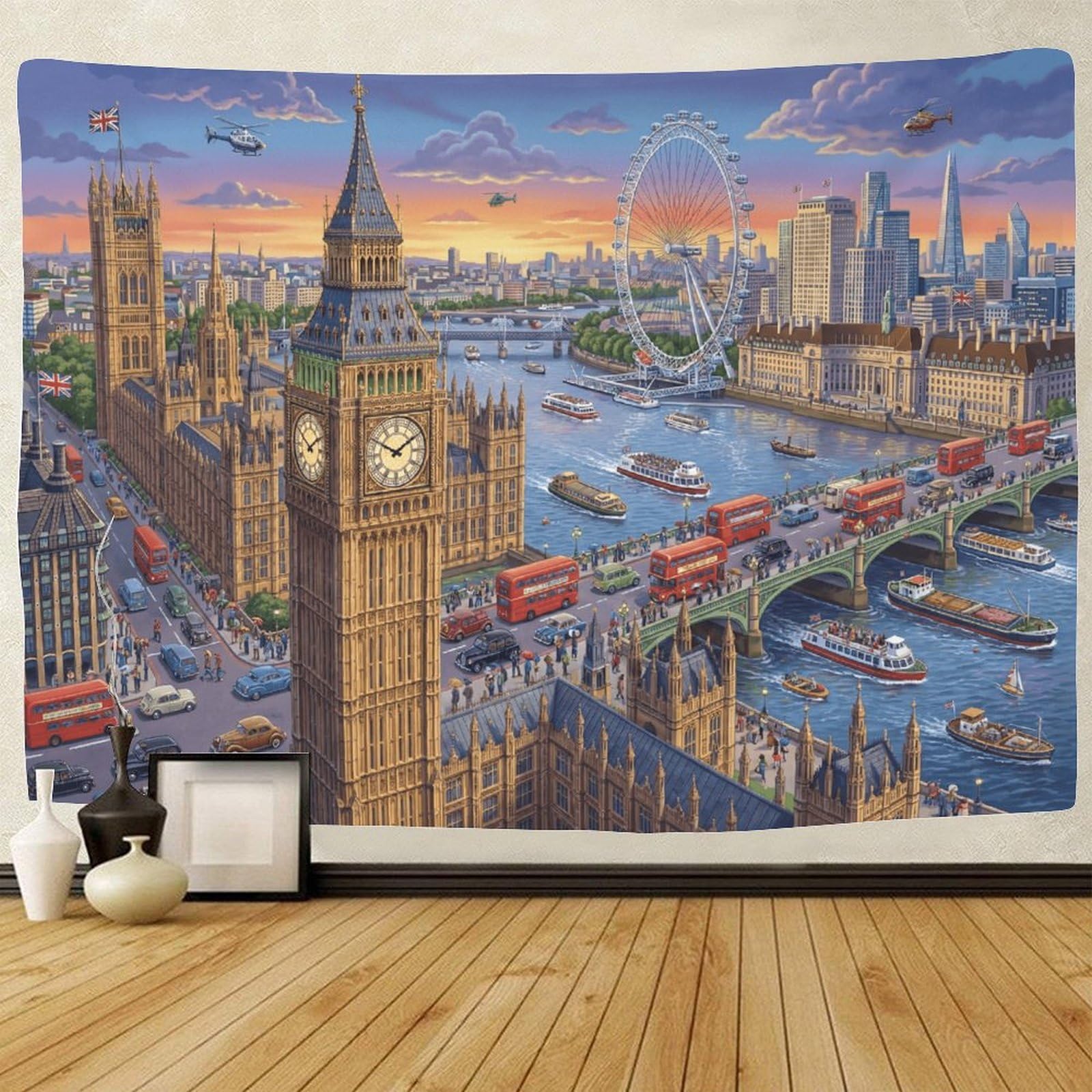 GPMNBCXZK Cartoon Big Ben Wall Art Decor 3D Print Tapestry for Bedroom London City Tapestries Poster Curtain Bedroom College Dorm 70cmx100cm