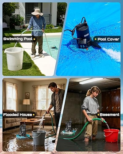 Miniatura 9 de SEESII Bomba de cubierta de piscina de 13 HP, encendidoapagado automático, bomba de agua sumergible de 3035 GPH con red de filtro, cable de