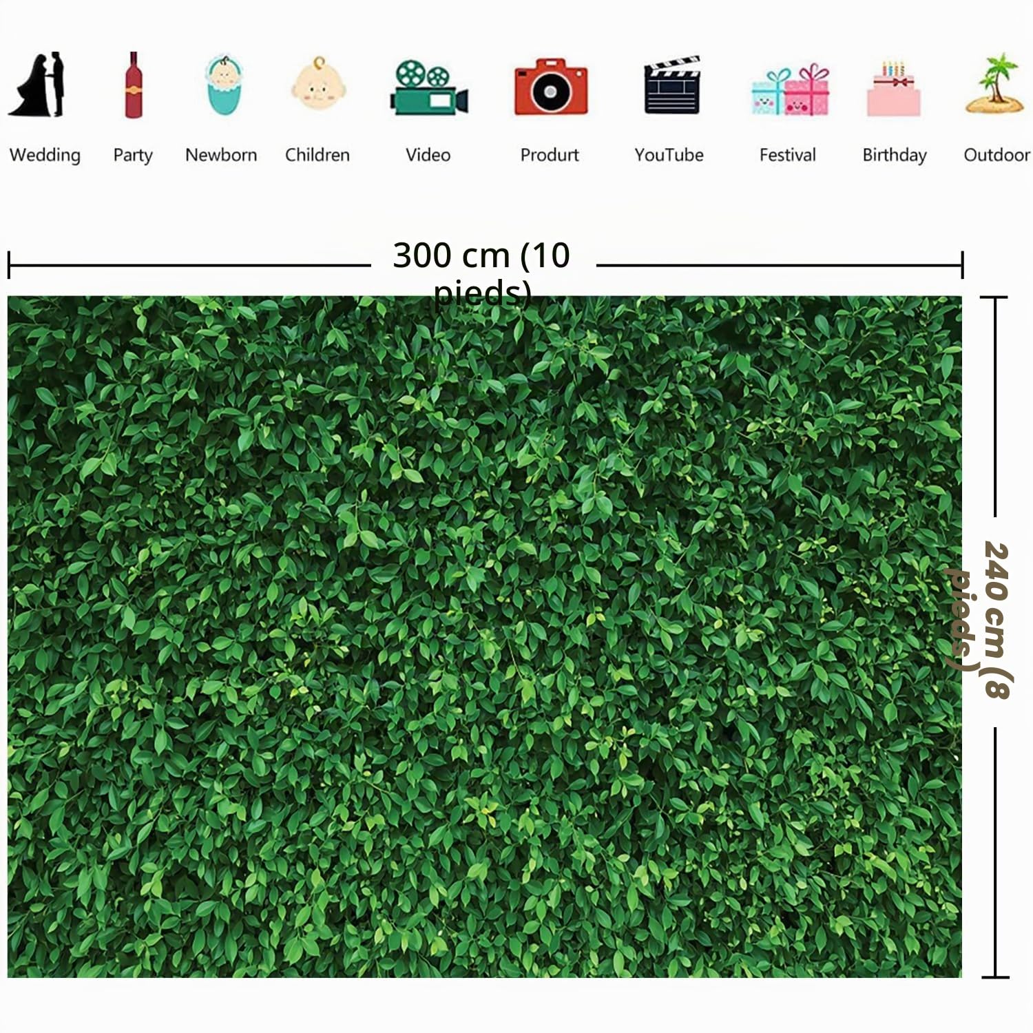 3x2.4m Toile de Fond Feuilles Vertes Nature Verdure Herbe Mur Fond Photographique Nouveau-né Baby Shower Mariage Anniversaire fête décorations bannière photomaton Accessoires