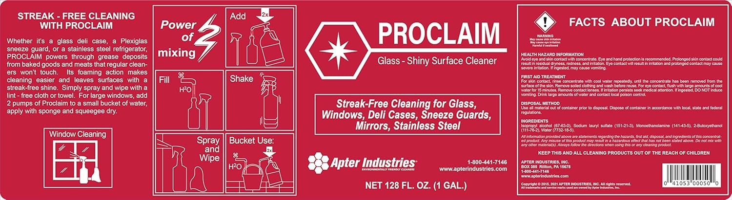 Proclaim Glass and Shiny Surface Cleaner - Streak-Free Cleaner for Glass and Shiny Surfaces (1 Gallon)