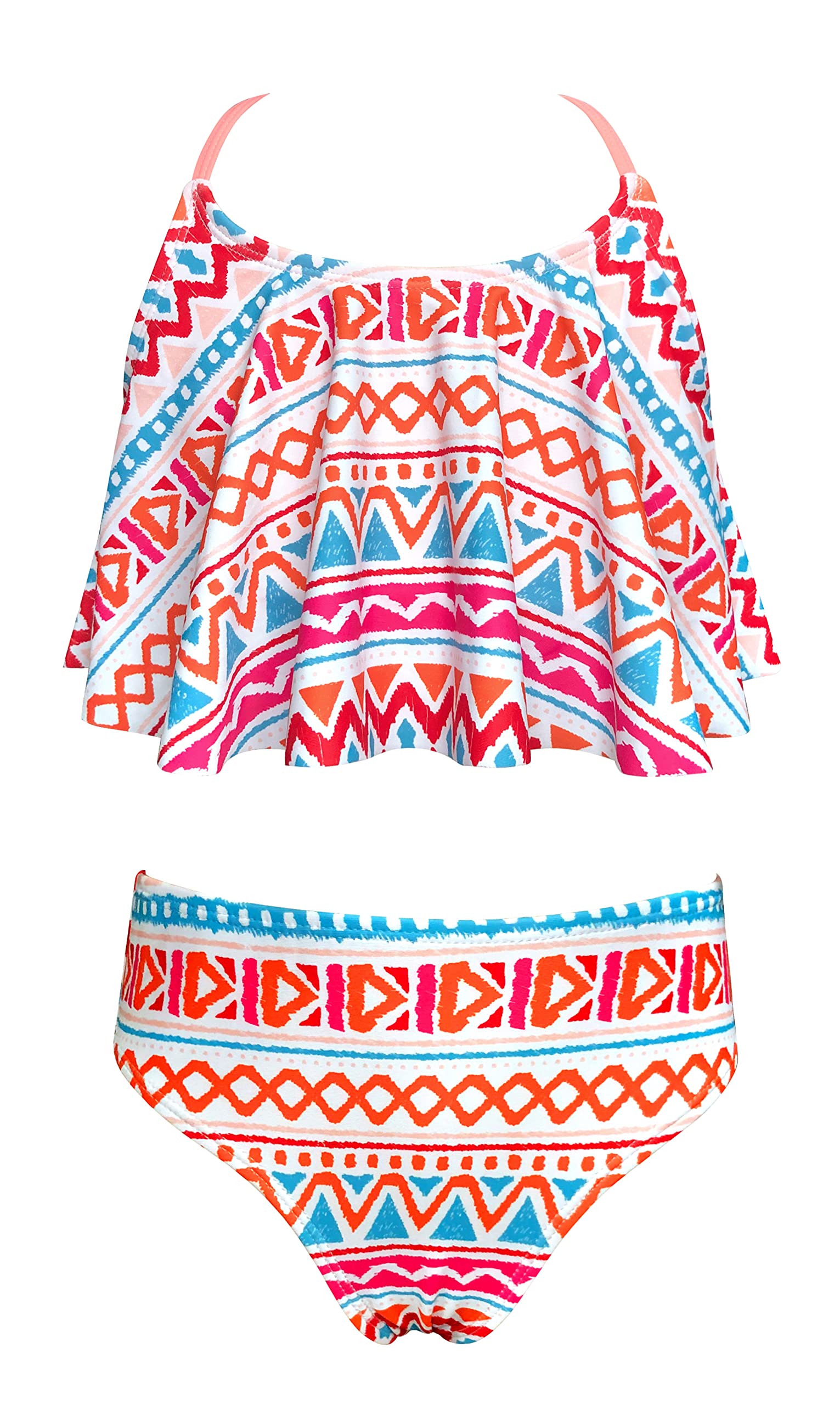 SHEKINI Ajustable Traje de Baño Dos Piezas para Niñas Estampado Irregulares Volant Top de Bikini Triángulo Bikini Bottom Bikini Set