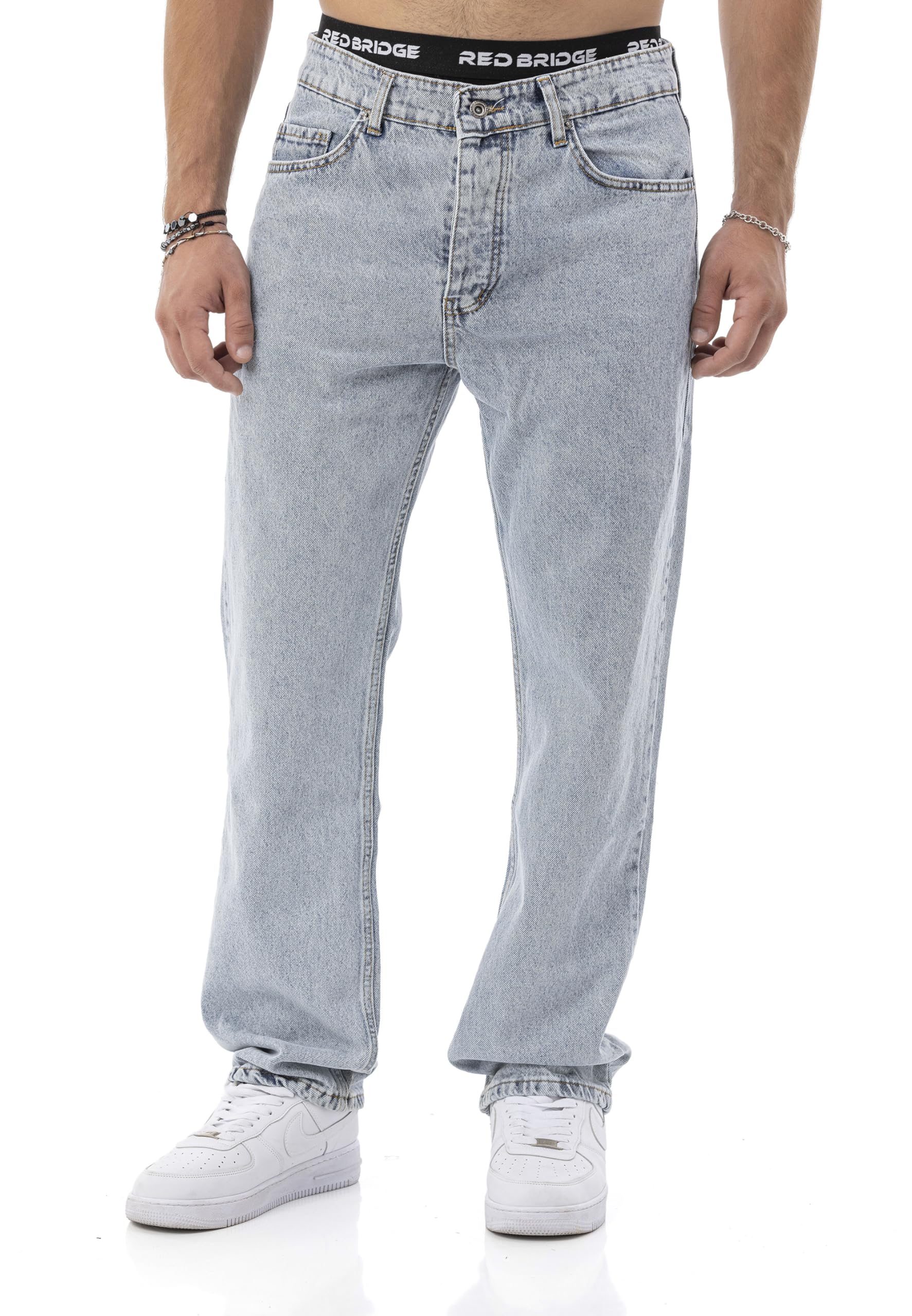 by Diga – Pantalones vaqueros – Pantalones vaqueros de corte recto en estilo de 5 bolsillos – Vaqueros clásicos de corte recto de algodón para ocio y uso diario