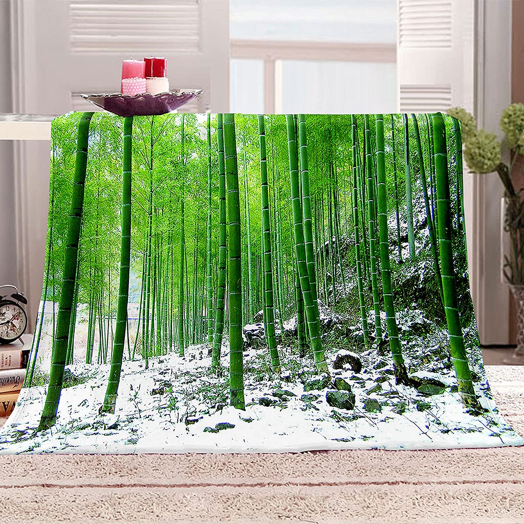 OUSIKA Coperta Pile Letto Matrimoniale 180X220Cm Bambù Verde Nella Neve Stampata Motivo, Coperte Invernale Di Flanella Morbido In Peluche Per Letto/Divano/Sedie, Leggere, Calda, Accoglienti