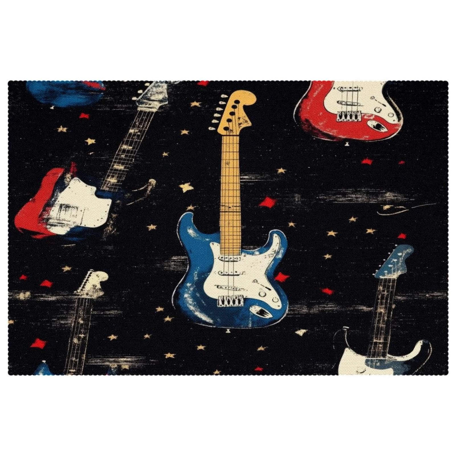 Set de table guitare grunge rectangulaire protège table salle à manger x6