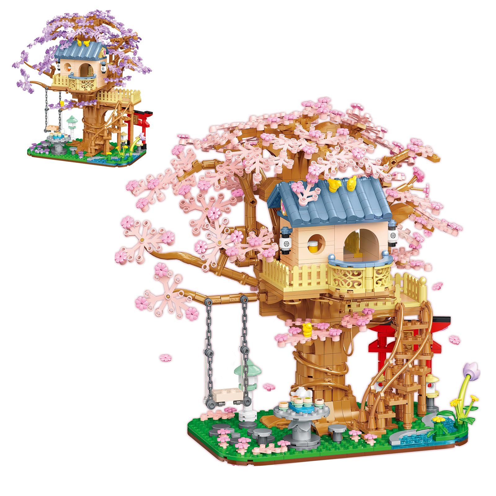 Cherry Blossom Tree House Building Blocks Set, Flower Mini Bricks 1446 PCS Construction Toy Kit for Adults Girl Boy Kids Aged 6+, DIY Manual Activities Birthday Festival Gift