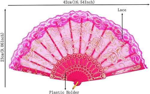Miniatura 2 de Amajiji abanicos plegables con diseño elegante y moderno de rosas, abanico de tela de encaje chinojaponés