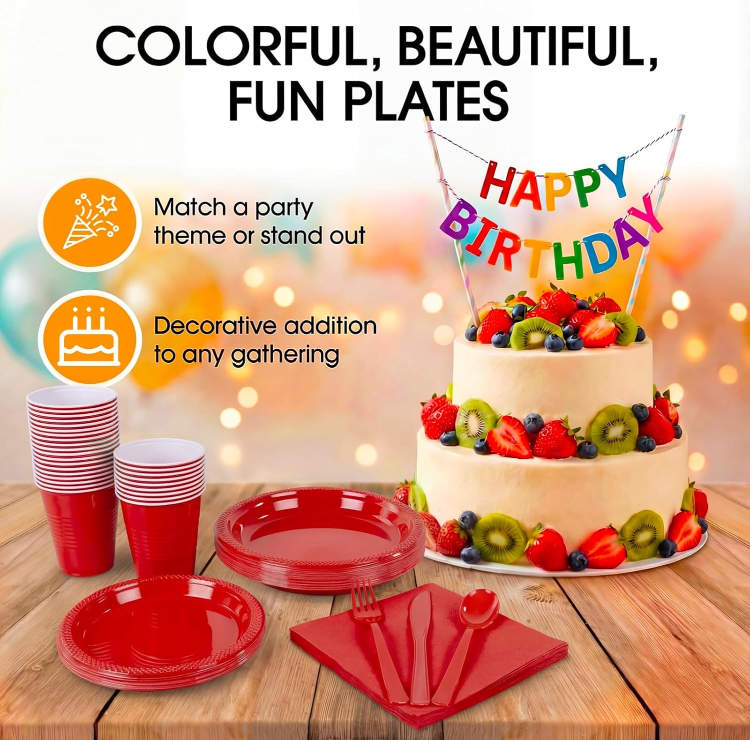 Tinybee 352 Pcs Red Plastic Plates for Party – Red Disposable Dinnerware Set for 50 Guests – Complete Party Supplies Kit with Plates, Cutlery, Cups, Napkins & Tablecloths for Party, Wedding & Birthday