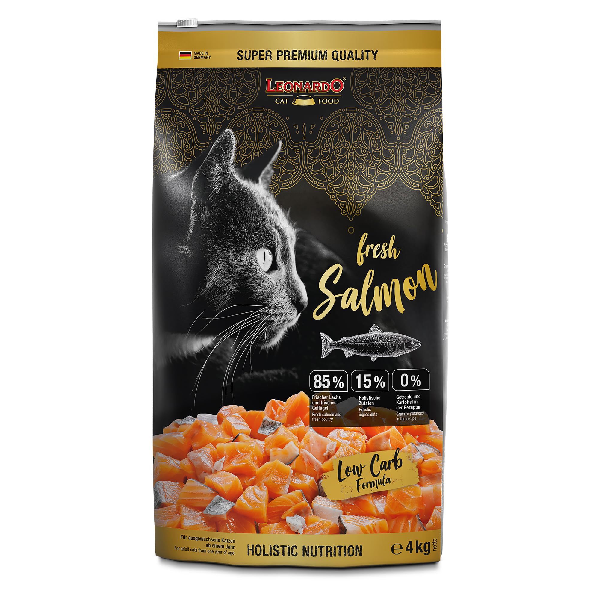 LEONARDO Fresh Salmon & Poultry [4kg] Katzenfutter | Trockenfutter mit 85% Frischfleisch für Katzen | Alleinfuttermittel für ausgewachsene Katzen Aller Rassen ab 1 Jahr