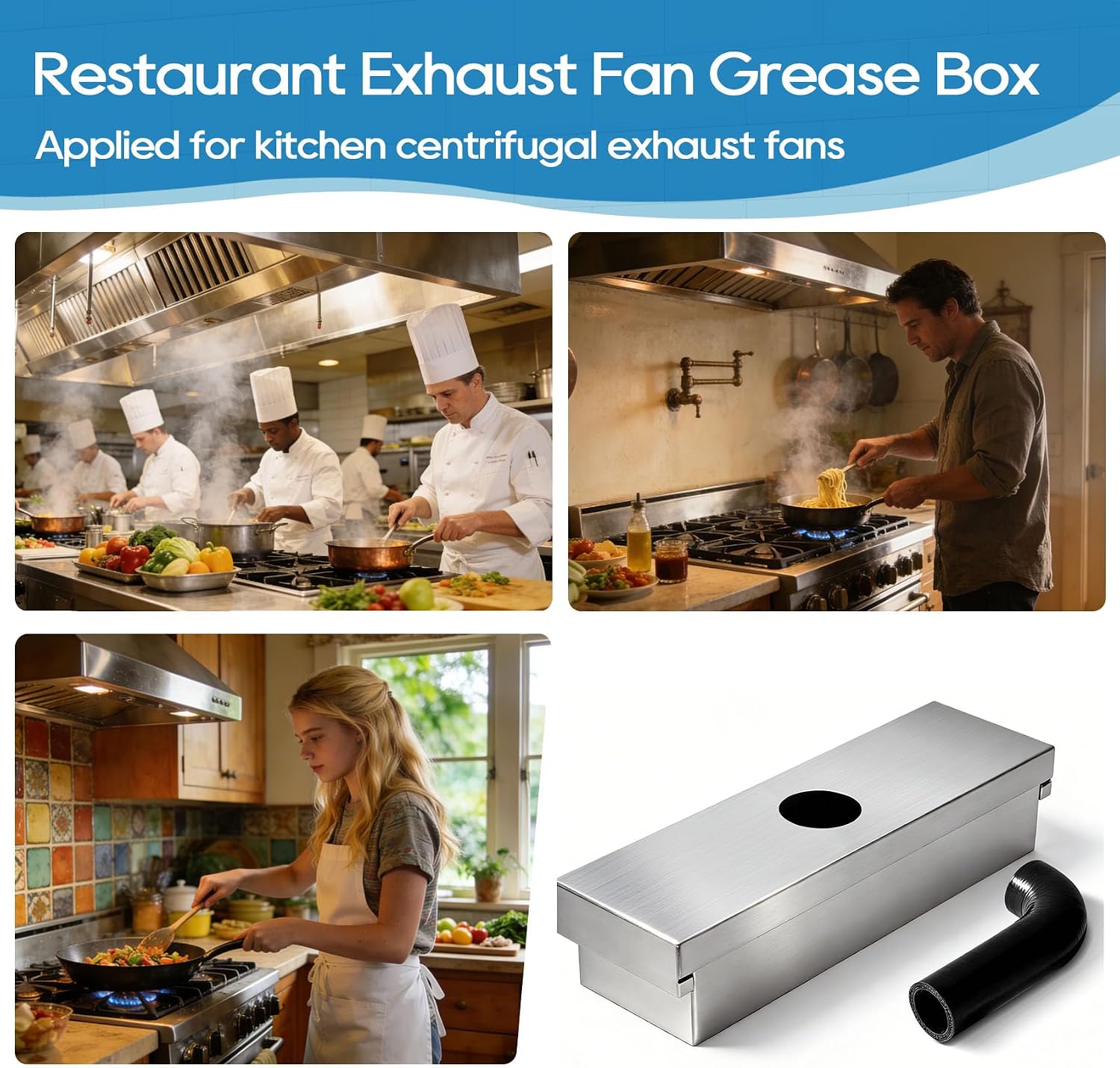 Grease Box for Commercial Exhaust Fan (with Downspout), Restaurant Canopy Hood Exhaust Fan Grease Catcher