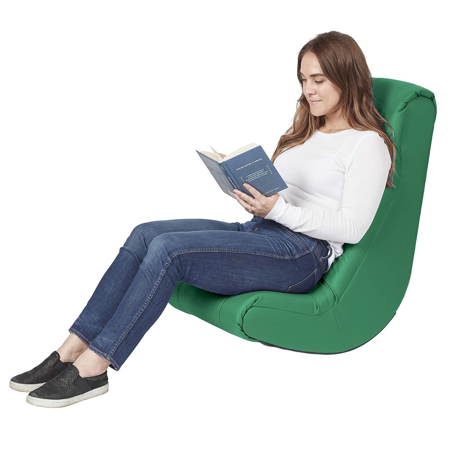 Factory Direct Partners 10488-GN Soft Floor Rocker - Cushioned Ground Chair for Kids Teens and Adults - Great for Reading, Gaming, Meditating, TV - Green