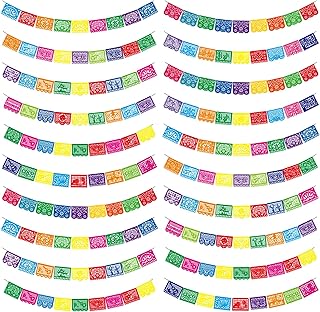 Kinlop 20 PcsÂ Mexican Party Banners Papel Picado Banner Mexican Fiesta Banner Bulk Cinco De Mayo Flags Banner Dia De Los Muertos Banner Day of the Dead Banners for Mexican Cutout Flag Decorations
