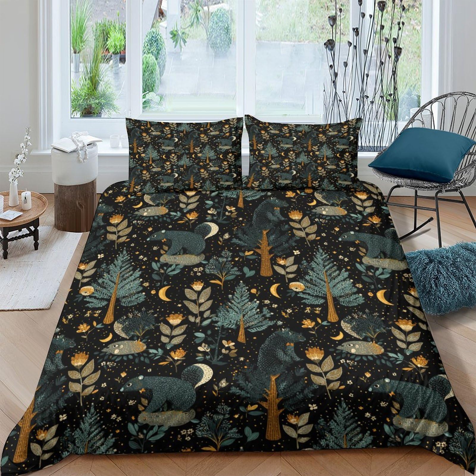 Ctjqhvkz Style-6 3D Printed Forest Night Fitted Sheet Microfiber Soft Breathable Moon Owl Mattress Cover For Bedroom Guest Room Mattress Decor Single（135X200cm）