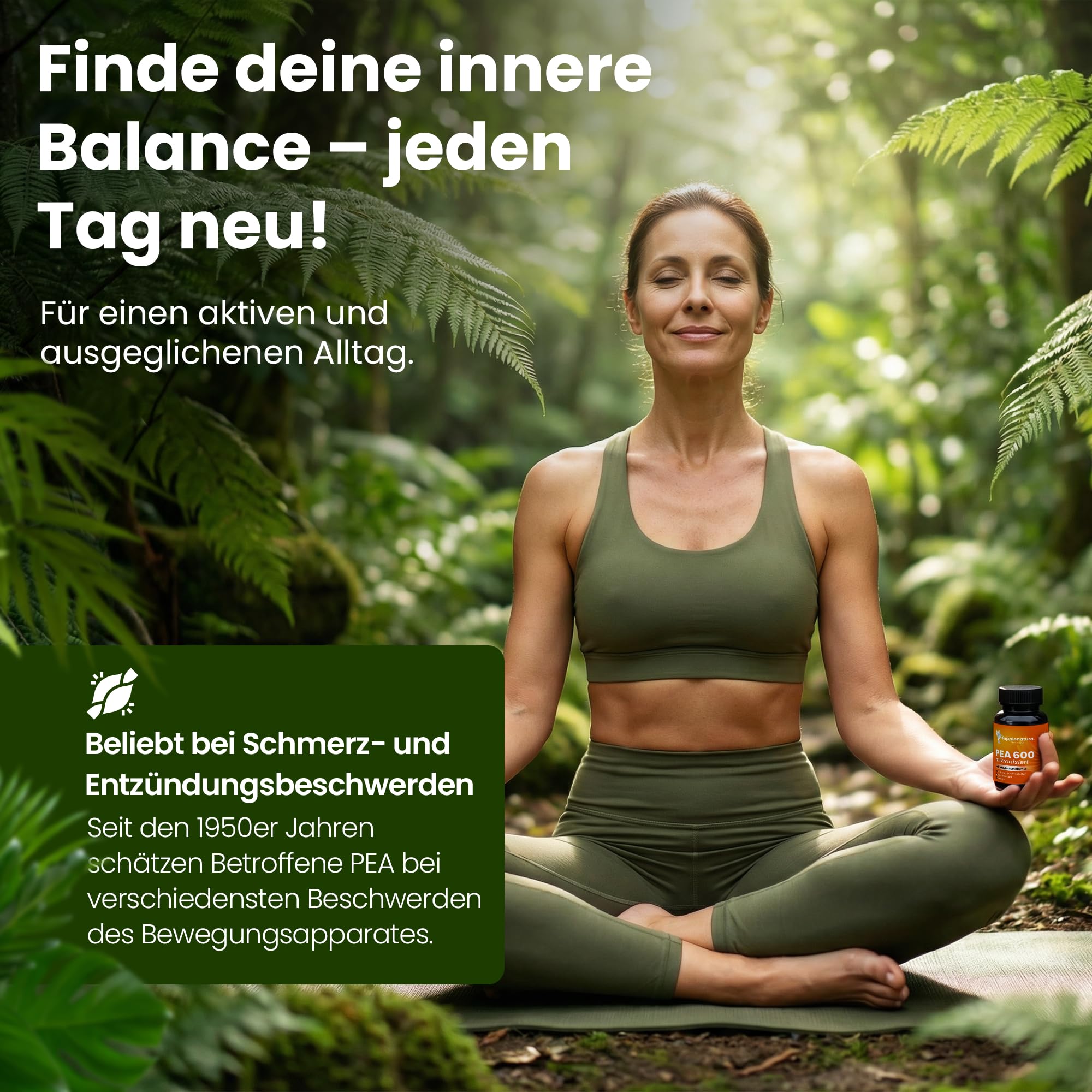 PEA Kapseln | MIKRONISIERT: 1200mg Palmitoylethanolamid pro Dosis | 120 Kapseln | 100% Pure Pea, Laborgeprüft | Produziert in Deutschland - SUPPLENATURA®
