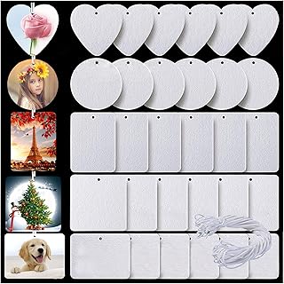 30Pcs Sublimation Air Freshener Blanks 5 Styles Car Scented Hanging Sheets DIY Sublimation Air Freshener Set with 30Pcs Self Adhesive Bags and Elastic Rope for Home and Car Decoration