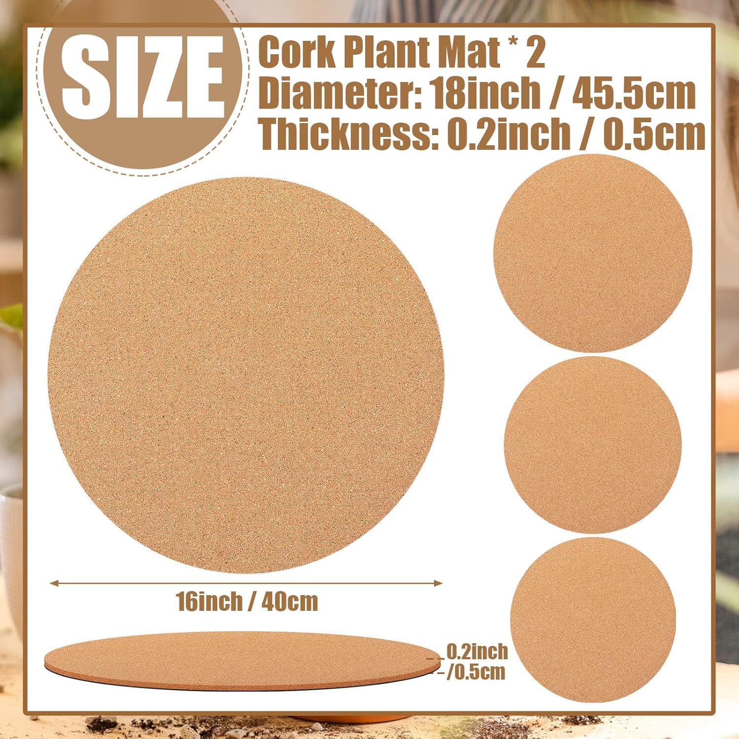 Leinuosen 2 Pcs 18 Inch Large Cork Plant Coasters Double Layers Absorbent Cork Indoor Plant Mat Rug Accessories for House Floor Protection