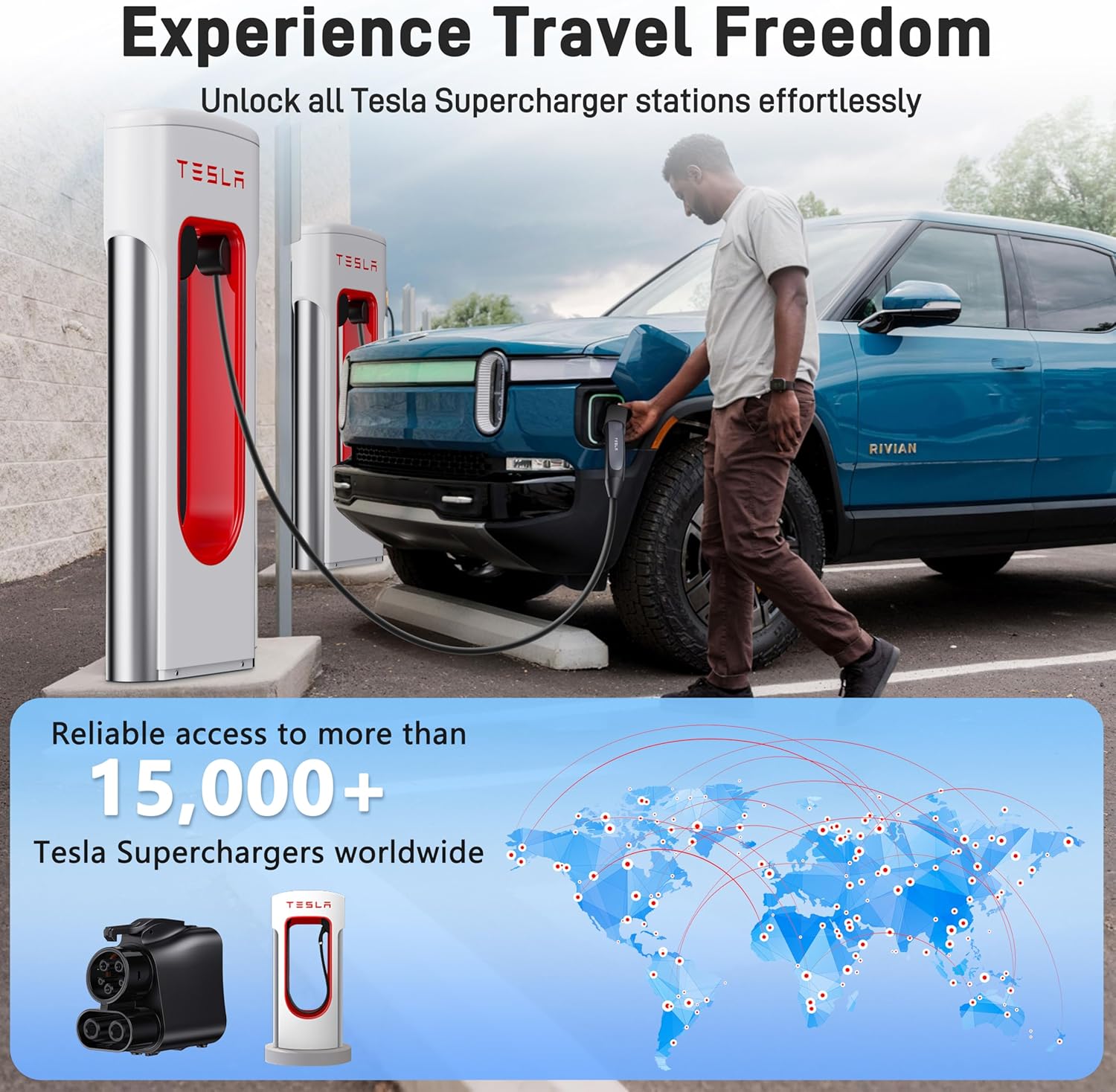 Upgraded Tesla Supercharger to CCS1 Adapter 500A/1000V Fast Charging Compatible with Ford/GM/Rivian EVs at Tesla V3/V4 Superchargers
