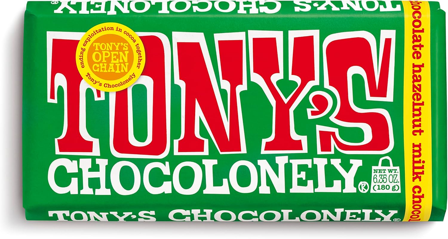 Tony's Chocolonely Milk Chocolate Hazelnut Bars - Whole Hazelnut Chocolate Bars, Milk Chocolate Bars, Made w/ Belgium Chocolate, No Artificial Flavoring, Fairtrade & B Corp Certified - 6.35 oz, 15 Bars