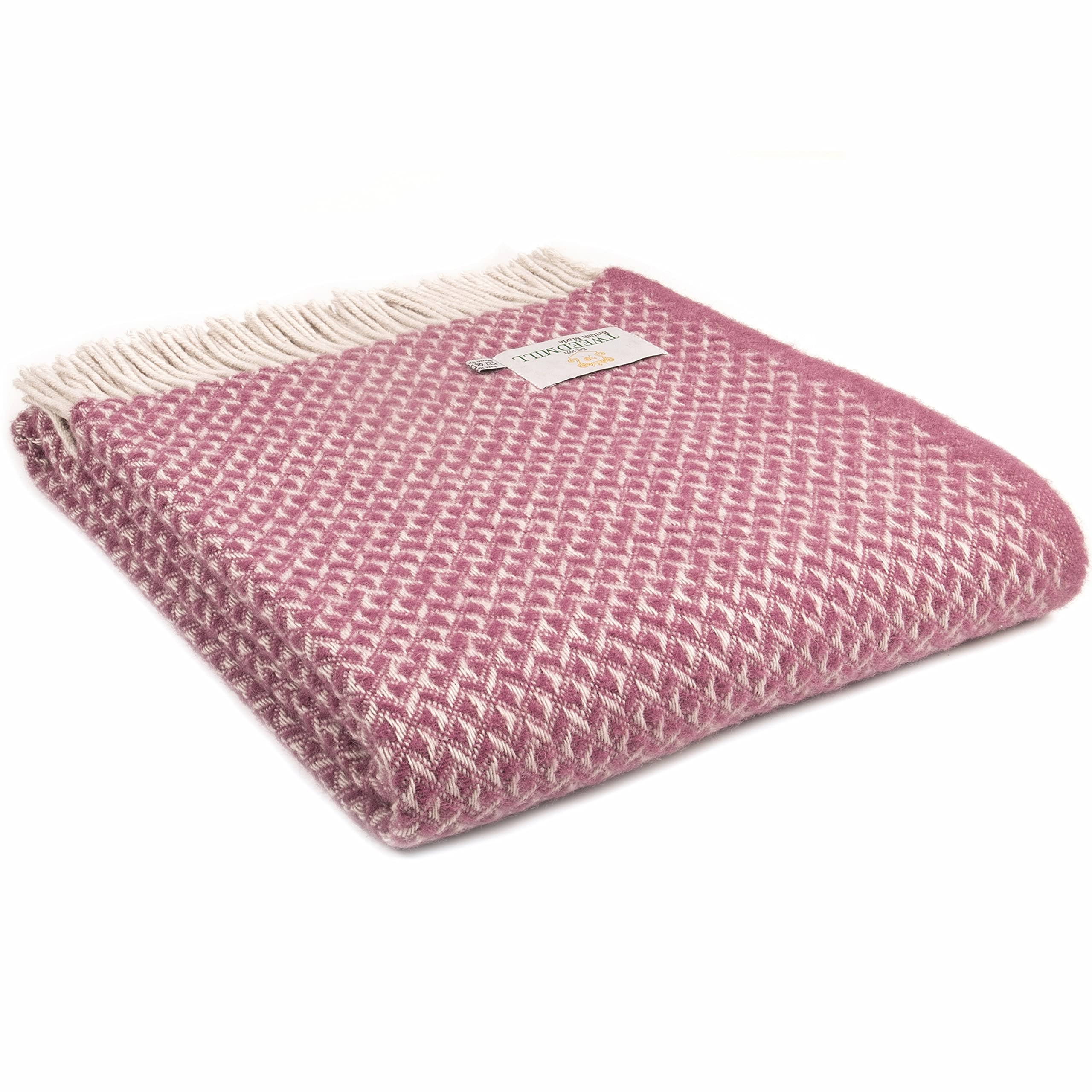 Tweedmill Pink Tweemill Lifestyle Diamond Throw - Mulberry - 150Cm X 183Cm 100% New Pure Wool Made In Wales