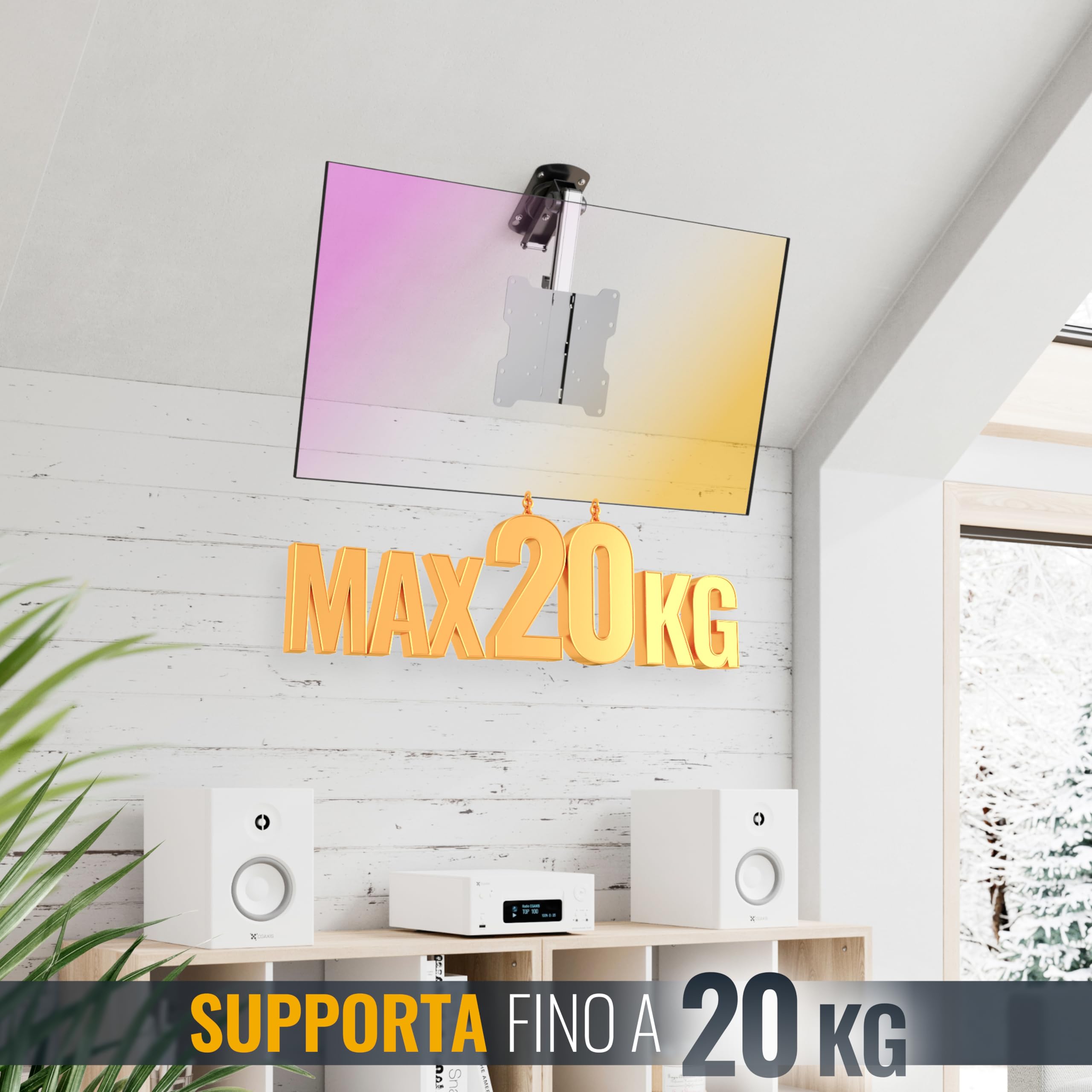 RICOO D0122 Supporto TV da soffitto Staffa TV 32-43 pollici per 32 40 42 43 pollici pieghevole girevole fino a 20 kg max VESA 200x200