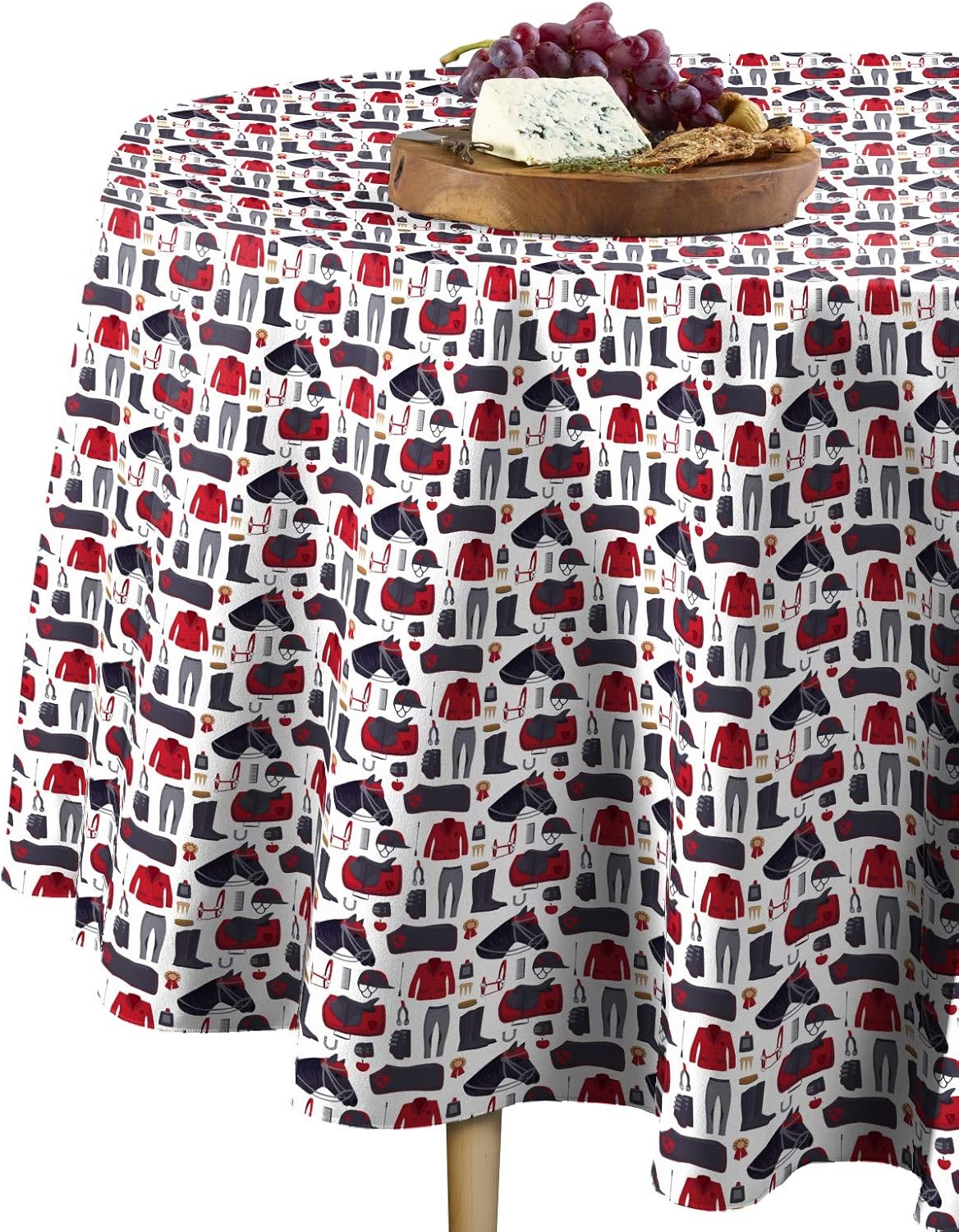 Fabric Textile Products Horse and Jockey Tablecloth | Derby Day Round Tablecloth | 70" Round | Machine Washable and Stain-Resistant for Easy Care | Made in The USA