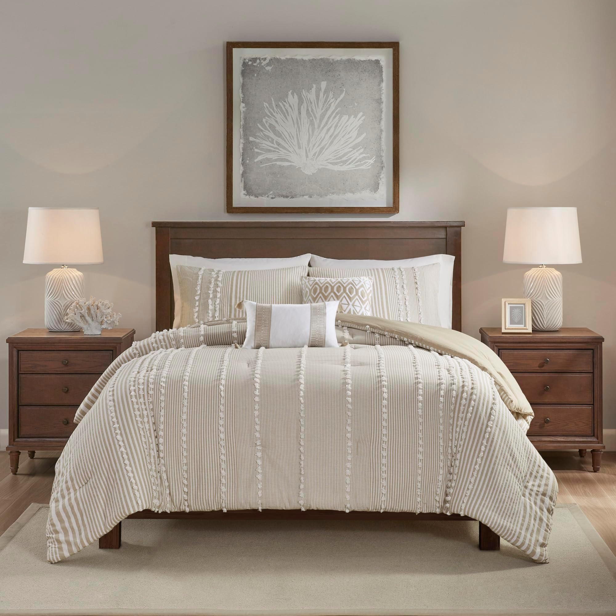 Anslee Duvet Cover King Size - Taupe , Tufted Cotton Chenille Dots Duvet Cover Set - 3 Piece - 100% Cotton Percale Light Weight Bed Comforter Covers