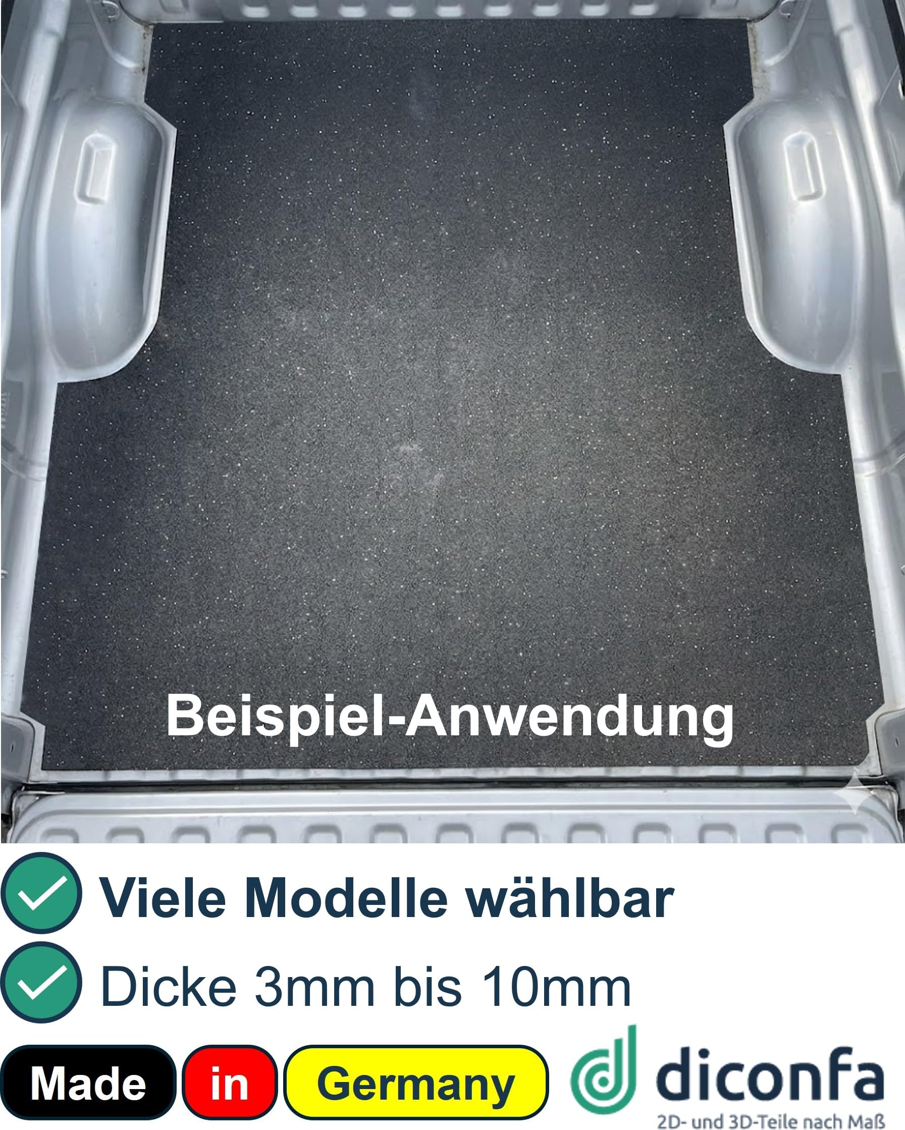 diconfa Pickupmatte 8mm Dicke WÄHLEN - kompatibel mit Ford Ranger 2023 New Generation Doppelkabine Raptor WILDTRAK DOKA m. original Laderaumwanne ab BJ 01/2023 - Ausbuchtung an der Kabinenrückwand