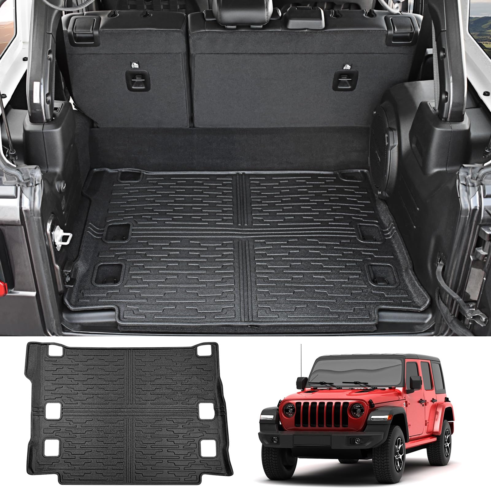 JTYZSM Rear Cargo Mat for 2021-2024 Jeep Wrangler 4XE with Subwoofer Cargo Liners All Weather TPE Protection Trunk Mat for 2021 2022 2023 2024 Wrangler JL 4XE 4 Door Accessories (Not Fit 4X4)