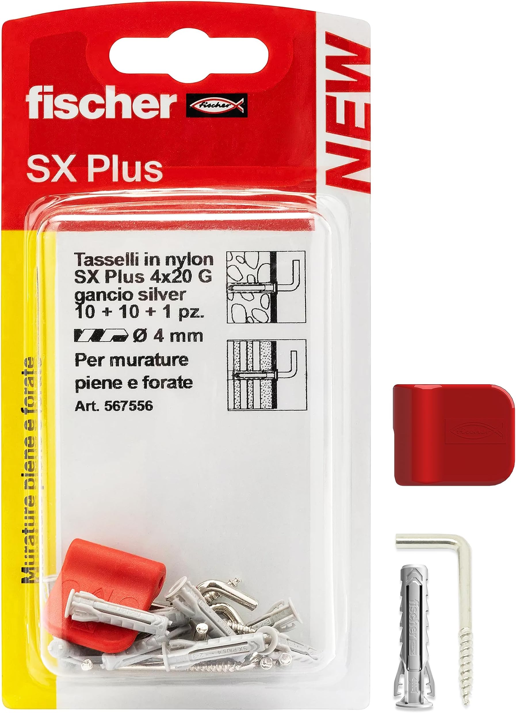 10 Silver Picture Hooks with 4 mm Dowels and Fixing Clips, Clean Installation on Wall for Heavy Frames, 567556