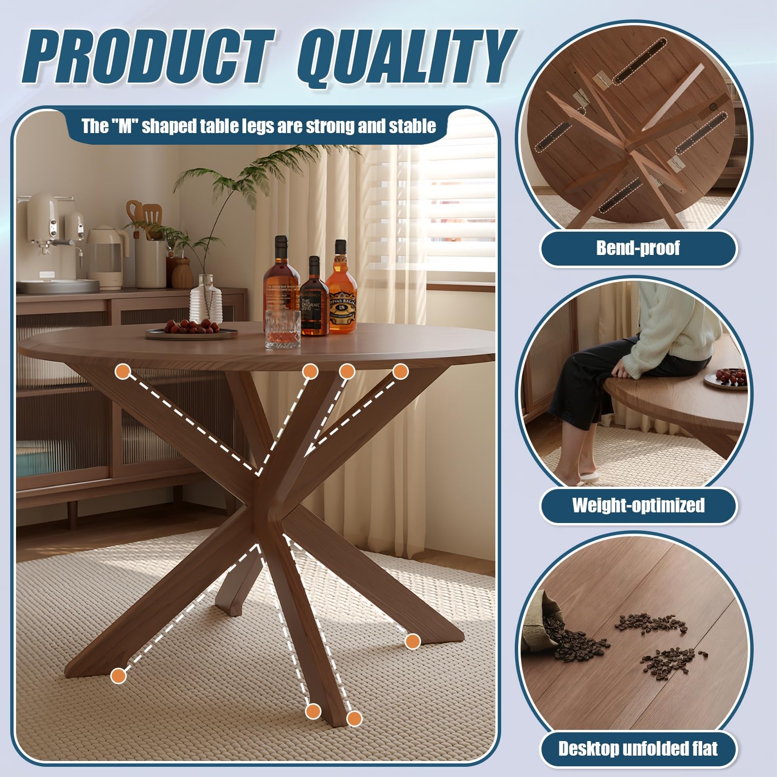 Tavolo da cucina rotondo espandibile pieghevole salvaspazio tavolo da pranzo gambe regolabili 46 persone 80 cm design moderno per Smals