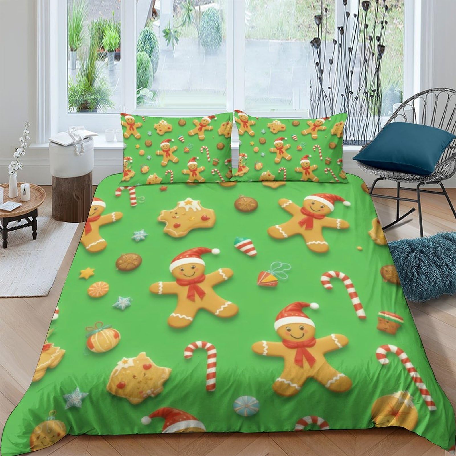 Ctjqhvkz Style-7 3D Printed Christmas Gingerbread Fitted Sheet Microfiber Soft Green Candy Cane Bed Cover For Bedroom Guest Room Decoration Single（135X200cm）