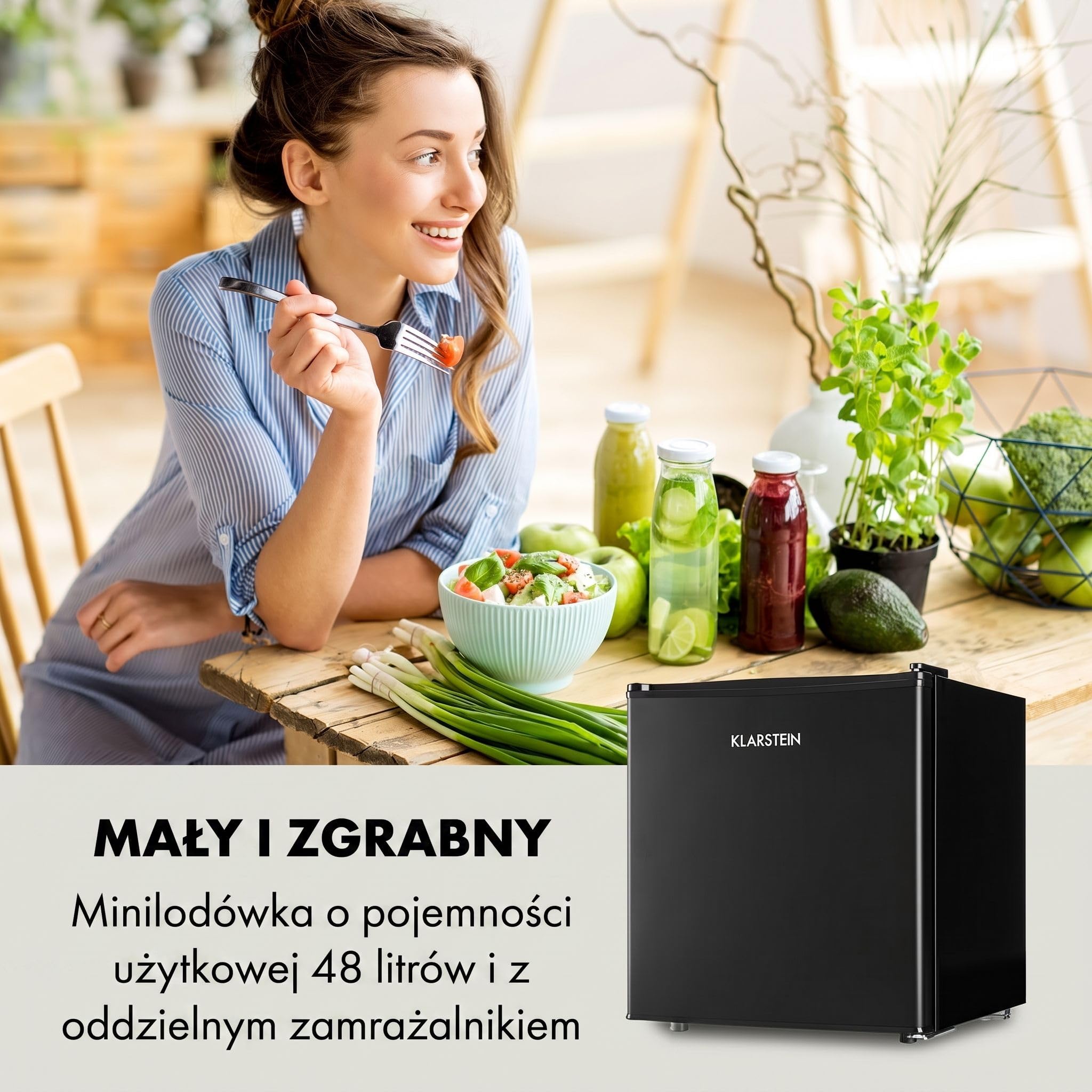 Klarstein Lodówka, Mini lodówka na napoje, Lodówka z zamrażalnikiem mała, Mała cicha lodówka, Skincare Fridge, Lodówka turystyczna, Mini lodówka do pokoju, biura, 0-10°C, 46L