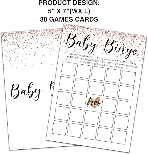Miniatura 2 de Baby Bingo - Juegos de baby shower, temática de oro rosa rosa - Juego de 30 cartas de juego, juego de fiesta de revelación de género para bebé,
