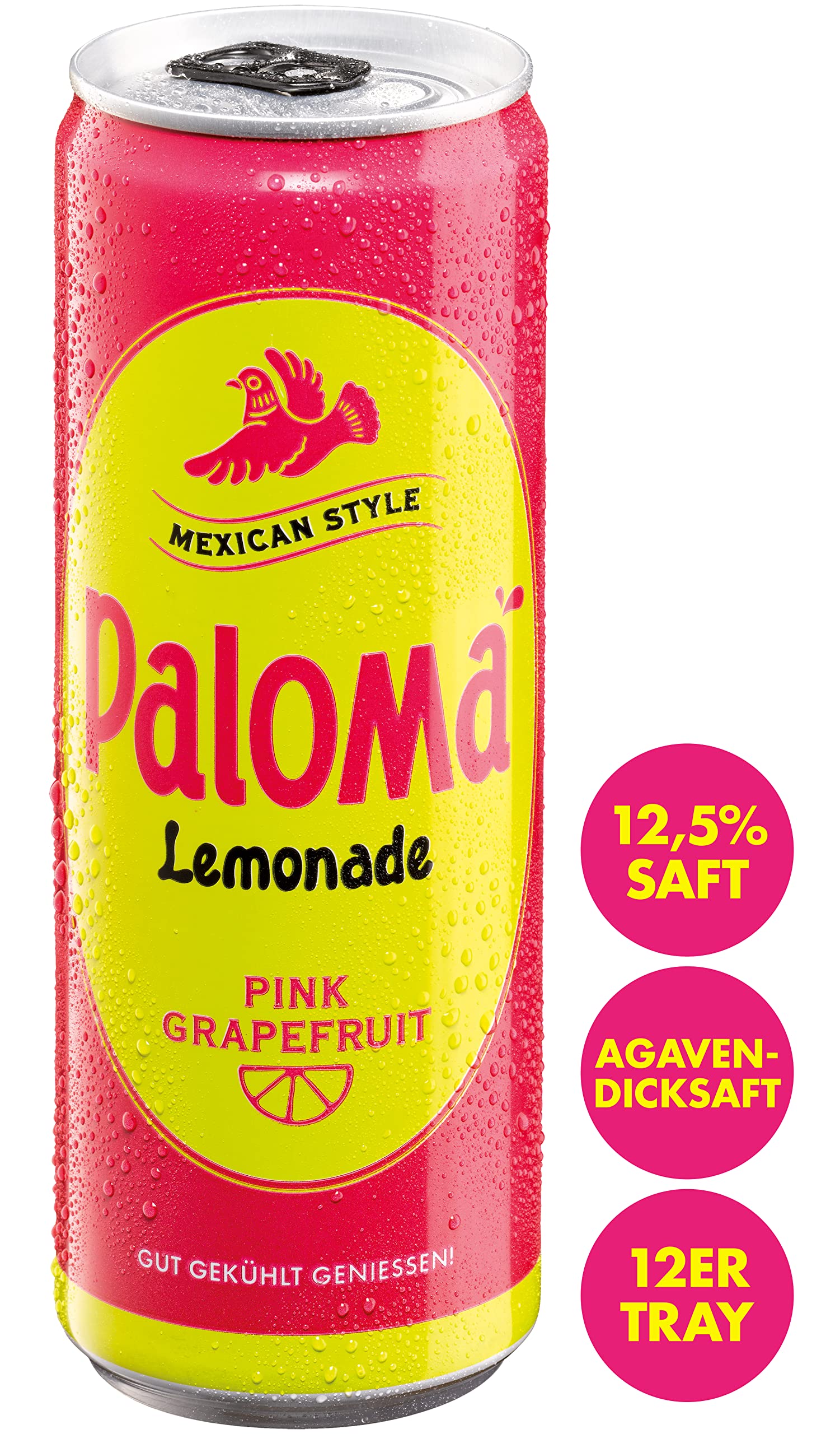 Paloma Pink Grapefruit Lemonade mit Kohlensäure, 12er Pack, EINWEG (12x 330ml)