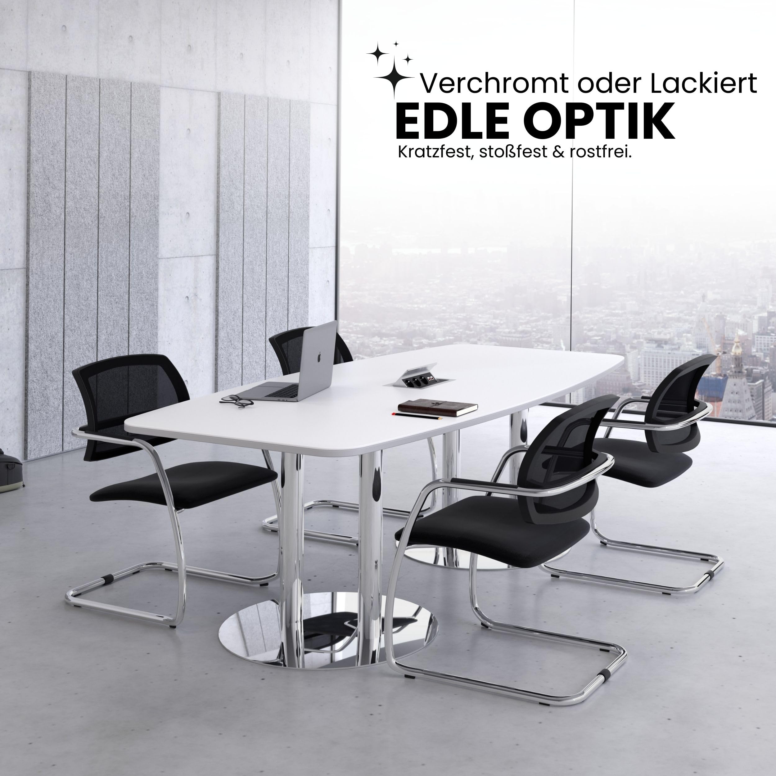 Bümö Konferenztisch oval 220x103 cm großer Besprechungstisch in Ahorn, Besprechungstisch mit Chromfüßen, Meetingtisch für 8 Personen, XXL-Tisch für Besprechungsraum & Meeting