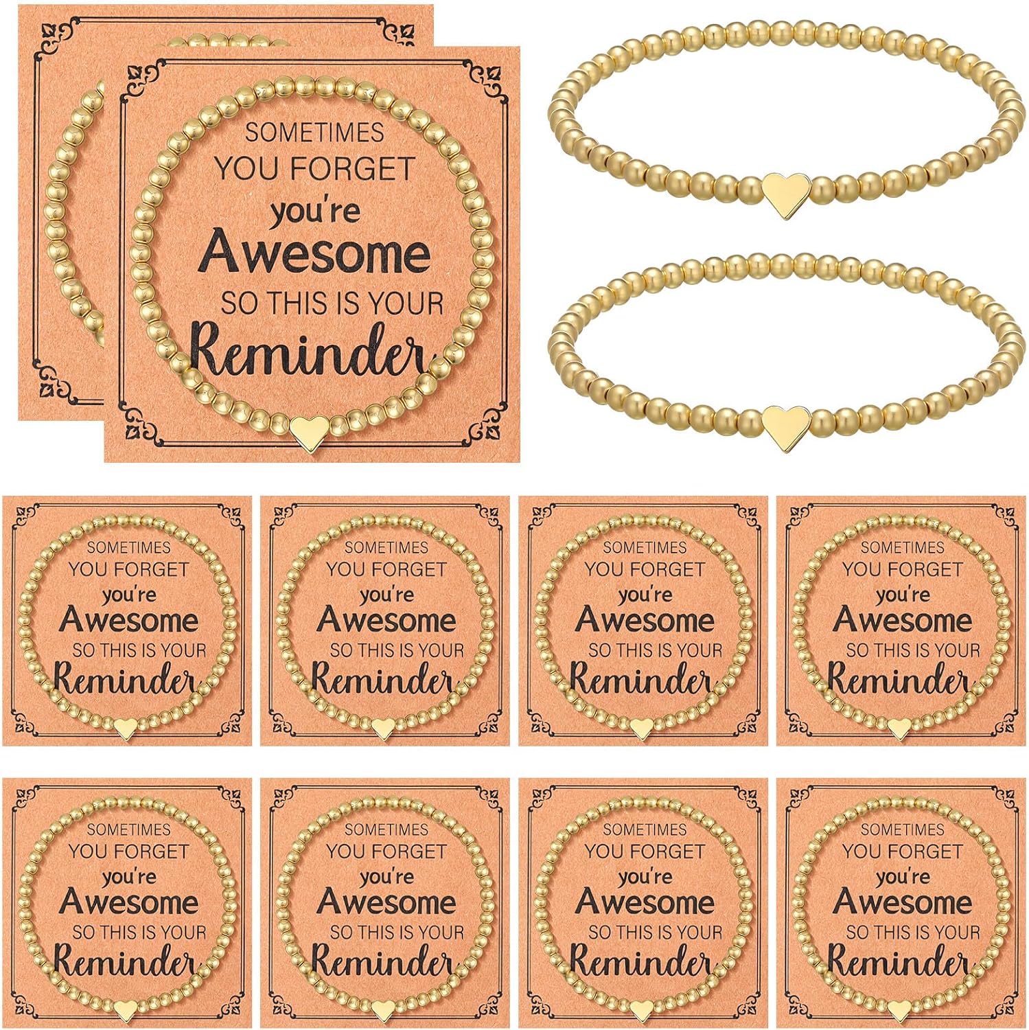 12 Sets Gold Heart Bracelets Gifts for Women Mom Bulk Inspirational Friendship You Are Awesome for Mothers Day Birthday