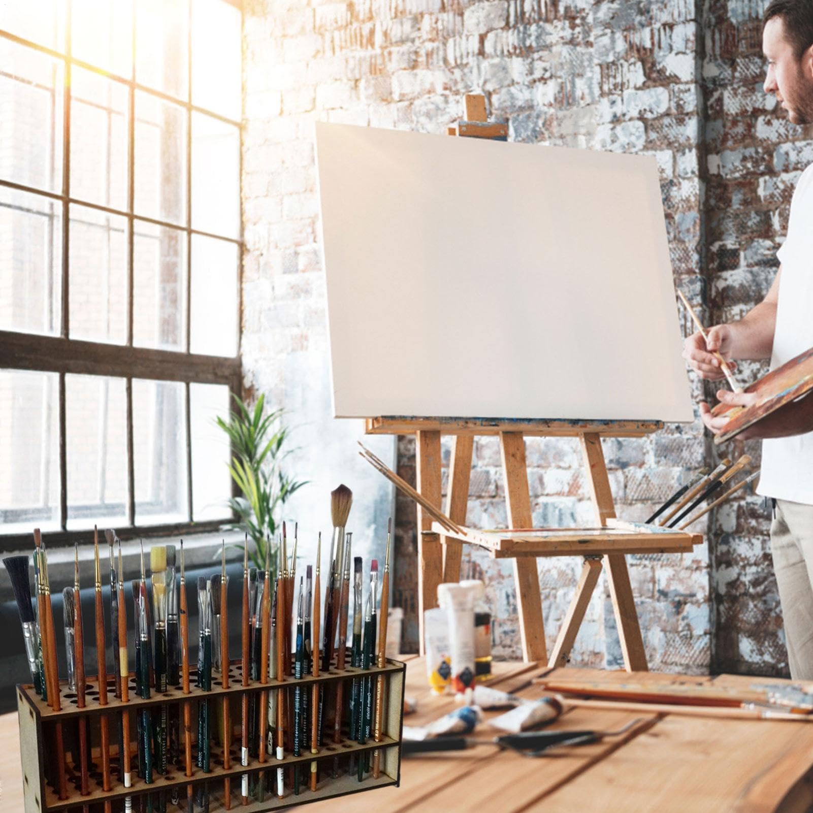 Watercolor Brush Holder | Wooden Paint Brush Holder With 67 Holes - Wall Mount Brush Display And Desk Organizer For Watercolor Brushes, Eyeliners