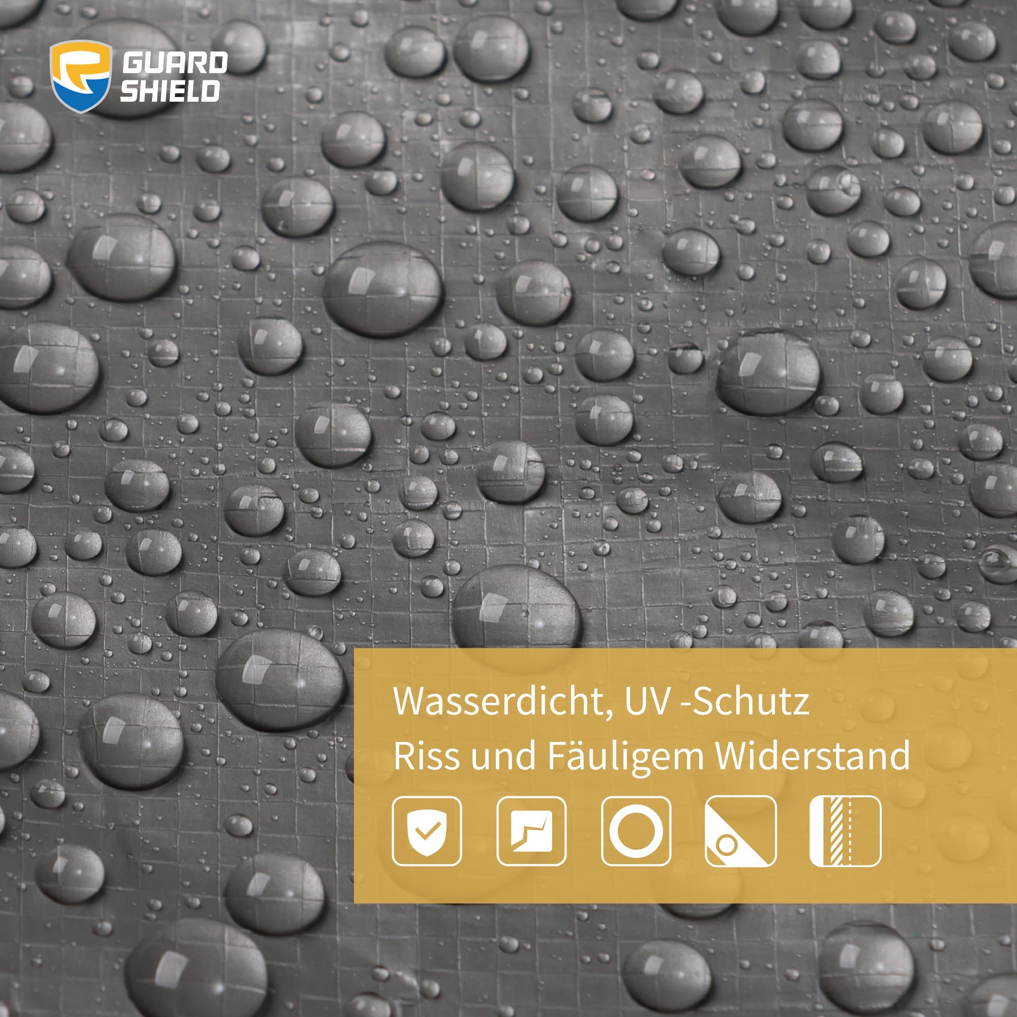 GUARD SHIELD Telone di copertura con occhielli, impermeabile, 4 m x 5 m, grigio, argento/nero, multifunzione, in poliestere, 120 g/㎡, telo protettivo, multiuso, resistente agli strappi, stabilizzato