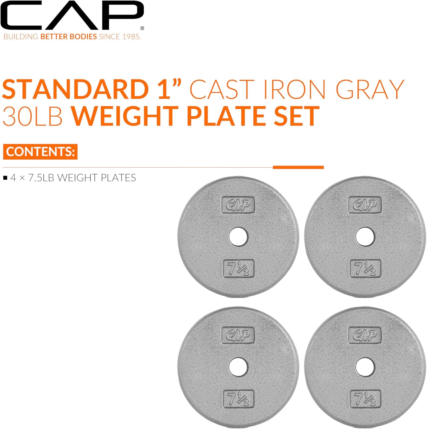 CAP Barbell Standard 1-Inch Cast Iron Weight Plates - Singles & Sets | 1.25-50 lbs | Multiple Options