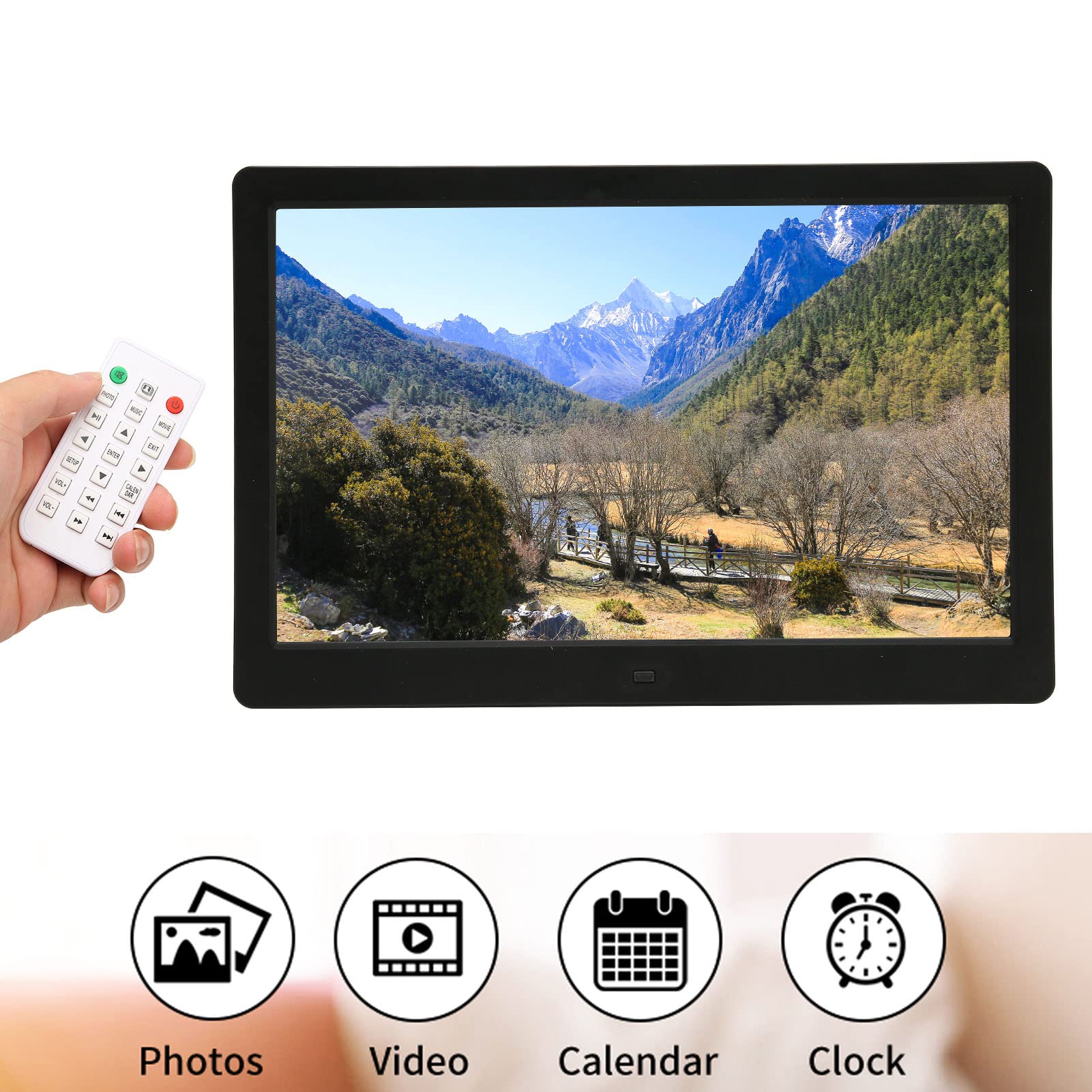 13 Zoll Digitaler Bilderrahmen HD LED Fotorahmen Mit Kalender Uhr - Fotos Videos Per SD USB Diashow