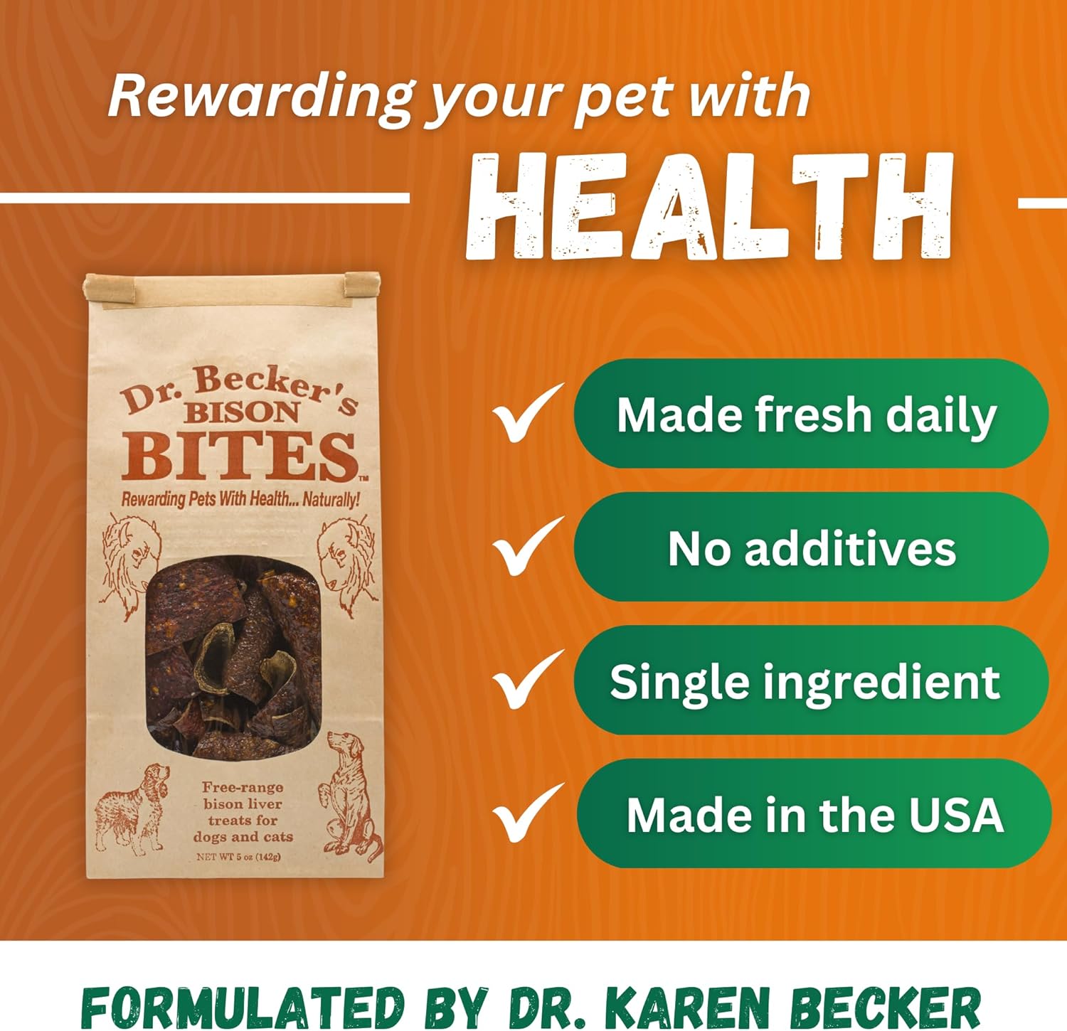 Dr. Becker's Bison Bites | 100% Pure Meat Protein | Grain Free Liver Training Treats for Dogs & Cats, 5 oz (Pack of 3)