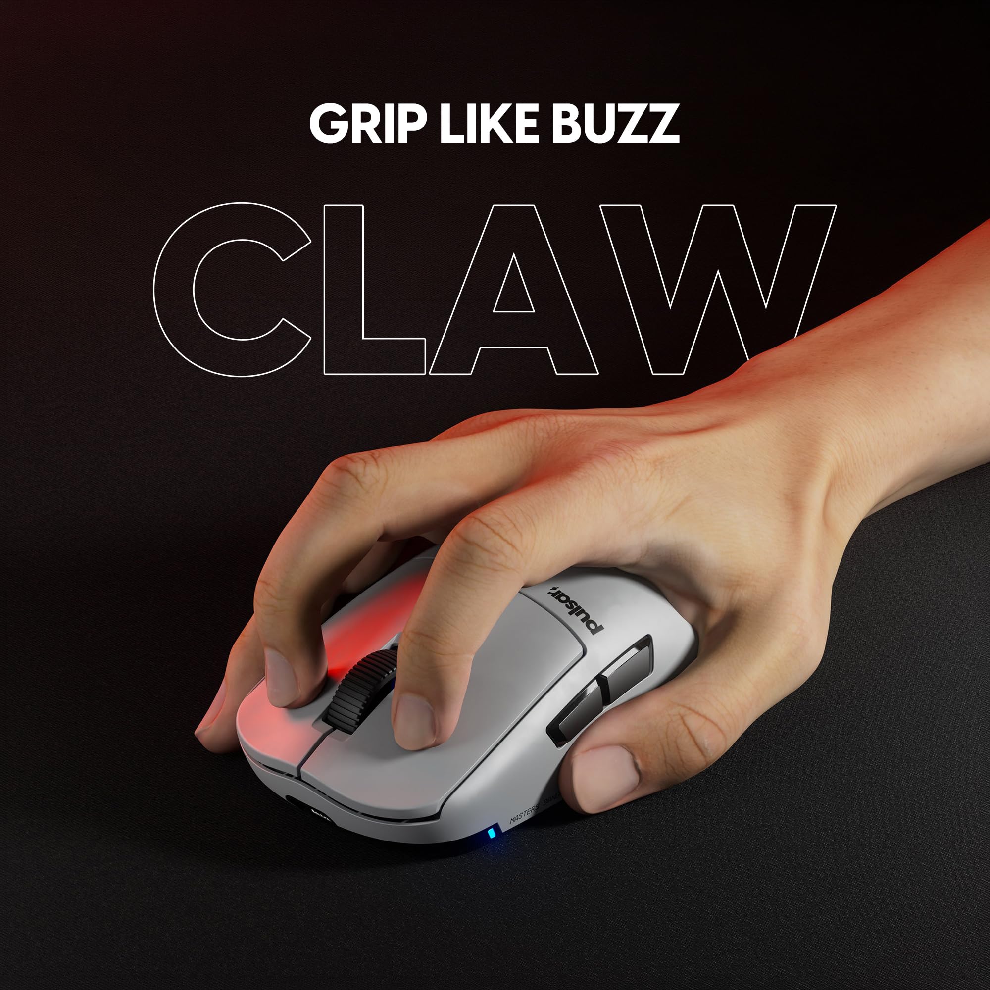 Pulsar Gaming Gears PRO BUZZ-X Mouse Gaming, Media, Grigio Luna | Leggero 2.15 oz (61g), Simmetrico, Lati curvi, Gobba posteriore media, Presa Palm/Claw, XS-1, 32K DPI, 8K