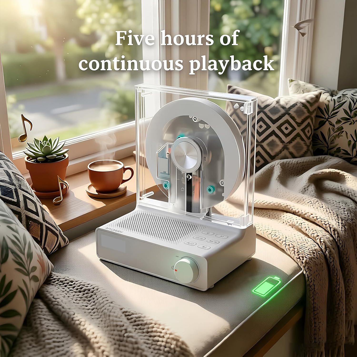 Mydash Desktop CD Player with Bluetooth 5.4 Transmitter & Receiver, FM Radio, Ambient Lighting, Sleep Timer, HiFi Speakers, Aesthetic Home Audio System for Kpop & Audiophiles, White