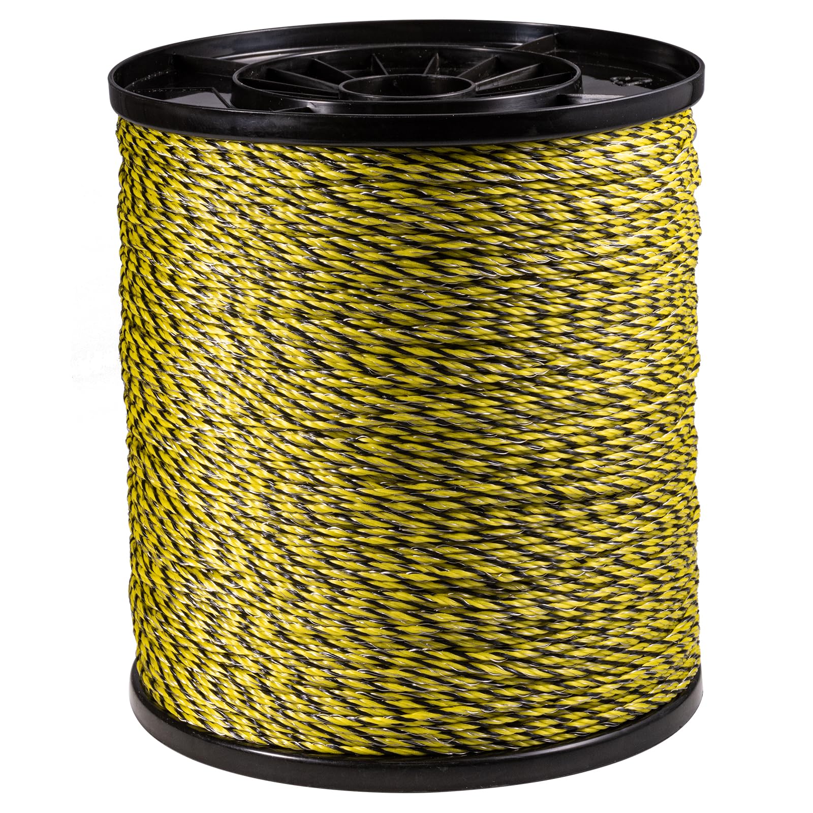 Cuerda para Cerca Eléctrica 500m, 3,0mm, 9 Hilos de Acero Inox & 33 Fibras PE, Negro-Amarillo, Para Caballos, Ganado, Cabras, Perros y Protección de Cultivos