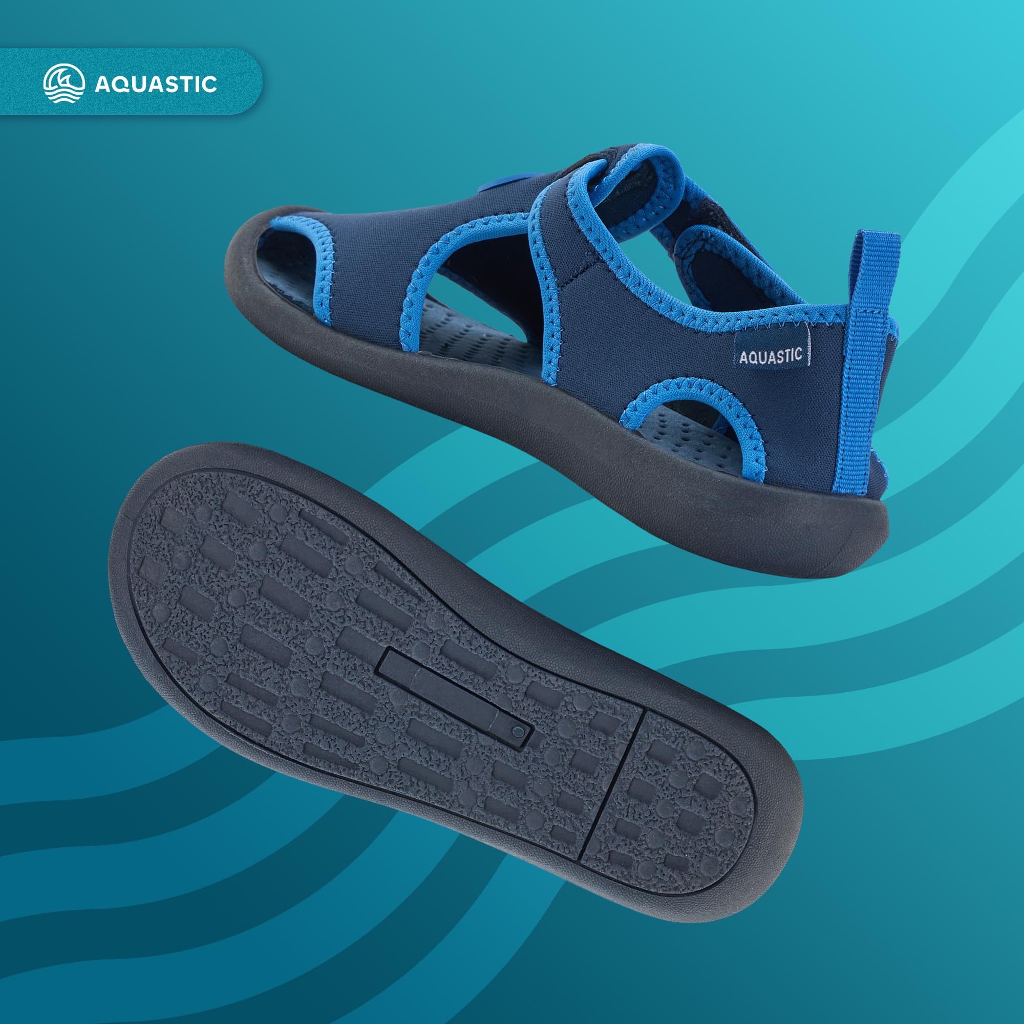 AQUASTIC Noni - Sandalias descalzas para niños, puntera ancha, suela Grippy TPR, transpirable, secado rápido, amortiguación EVA