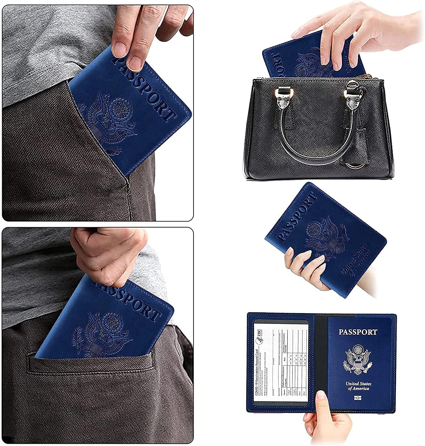  | Passport and Vaccine Card Holder Combo, PU Leather Passport Holder With Vaccine Card and tickets Card holder for Women Men (Black) | Passport Covers
