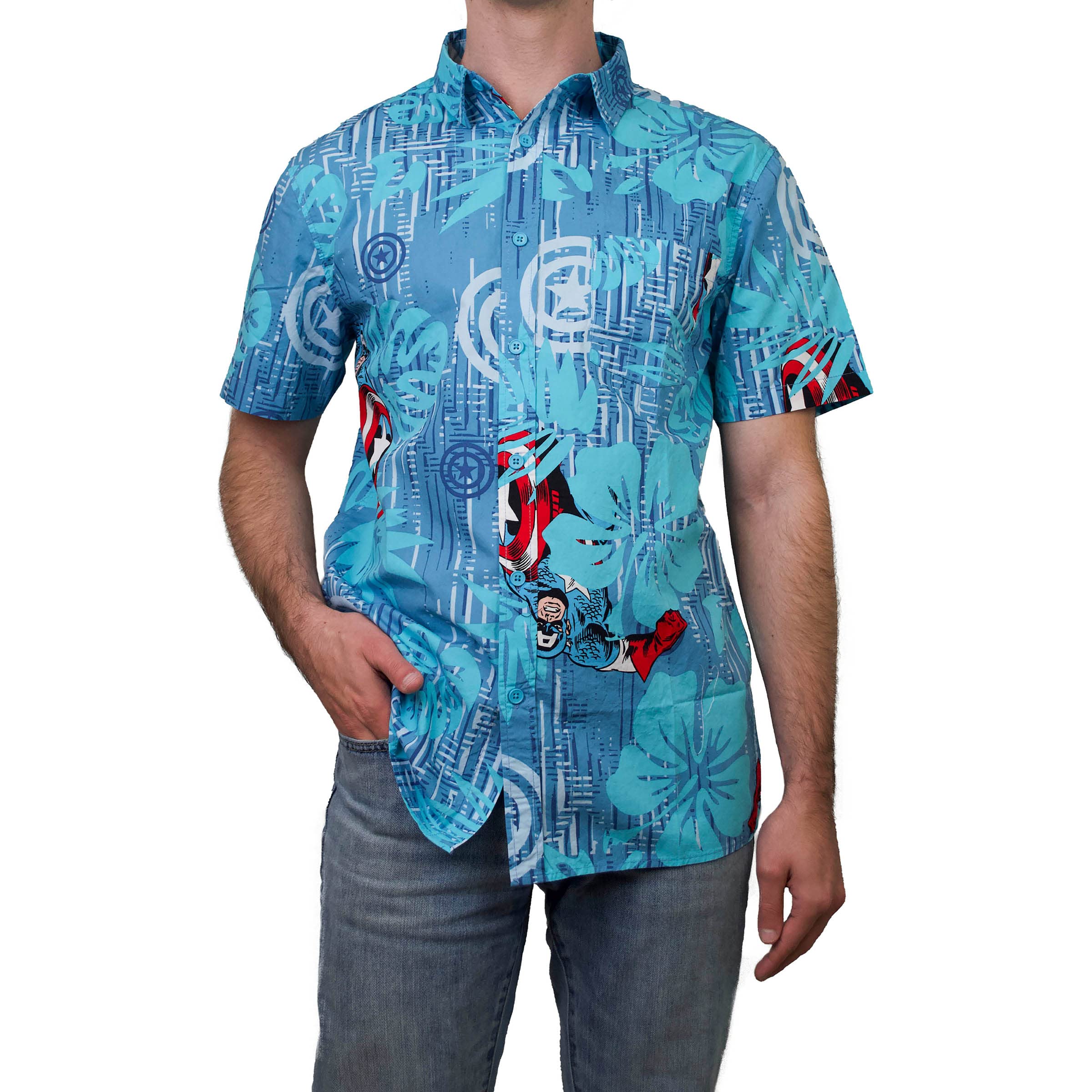 Marvel Isola di cap Camicia Button-Down Uomo (Pacco da 1)